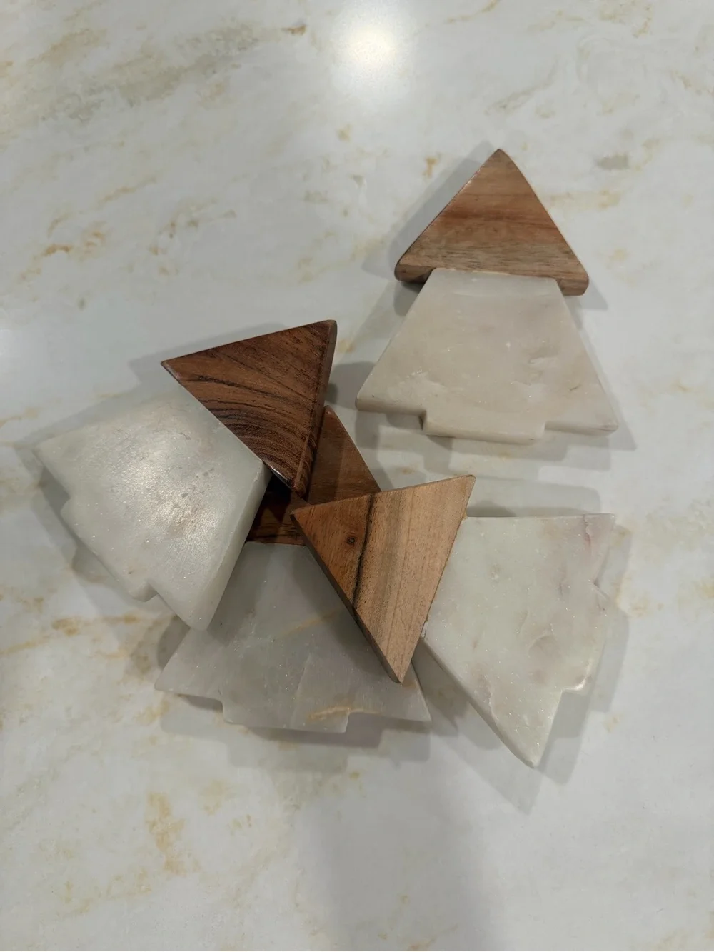 Marble and Wood Tree Coasters - Set of 4